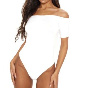 Pretty Little Thing Cream Bardot Bodysuit
